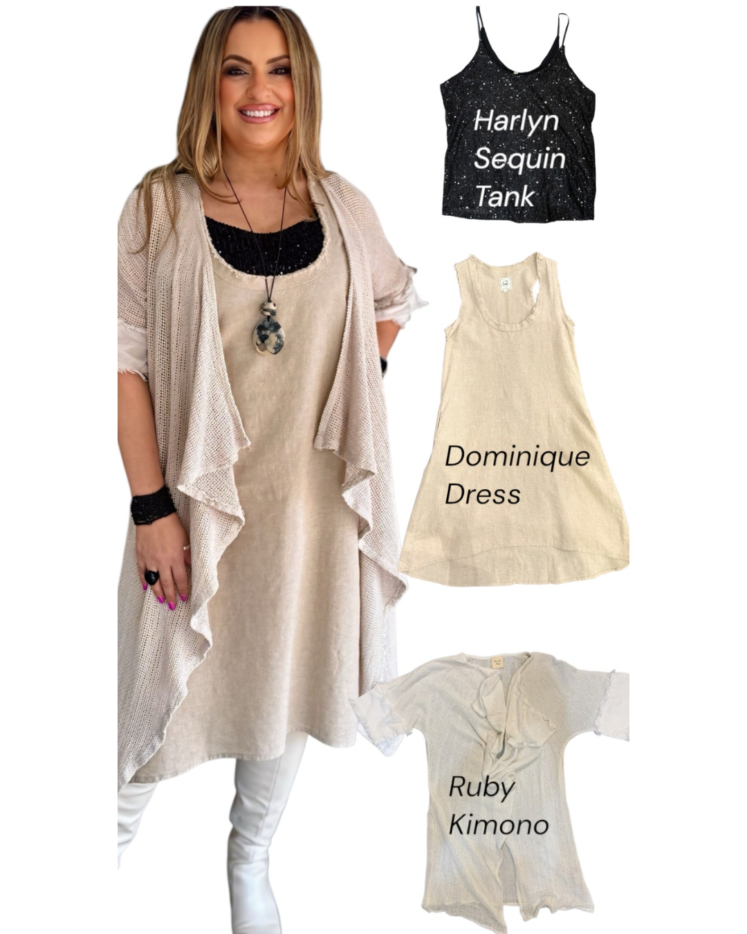 'Dominique' Linen Dress - Natural