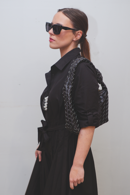 'Chelsea' Plaid Leather Bag - Black