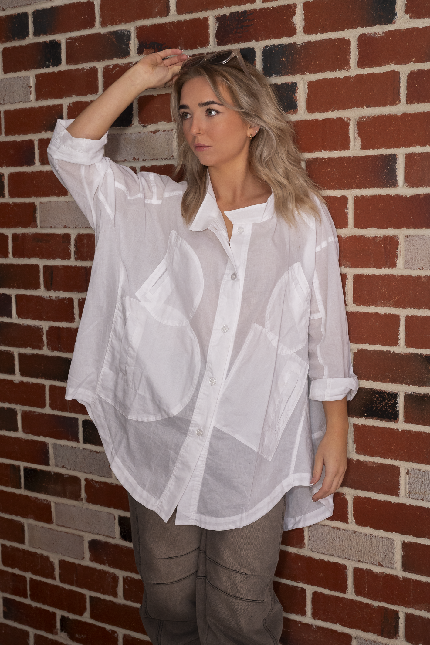 'Charli' Boyfriend Cotton Shirt - White