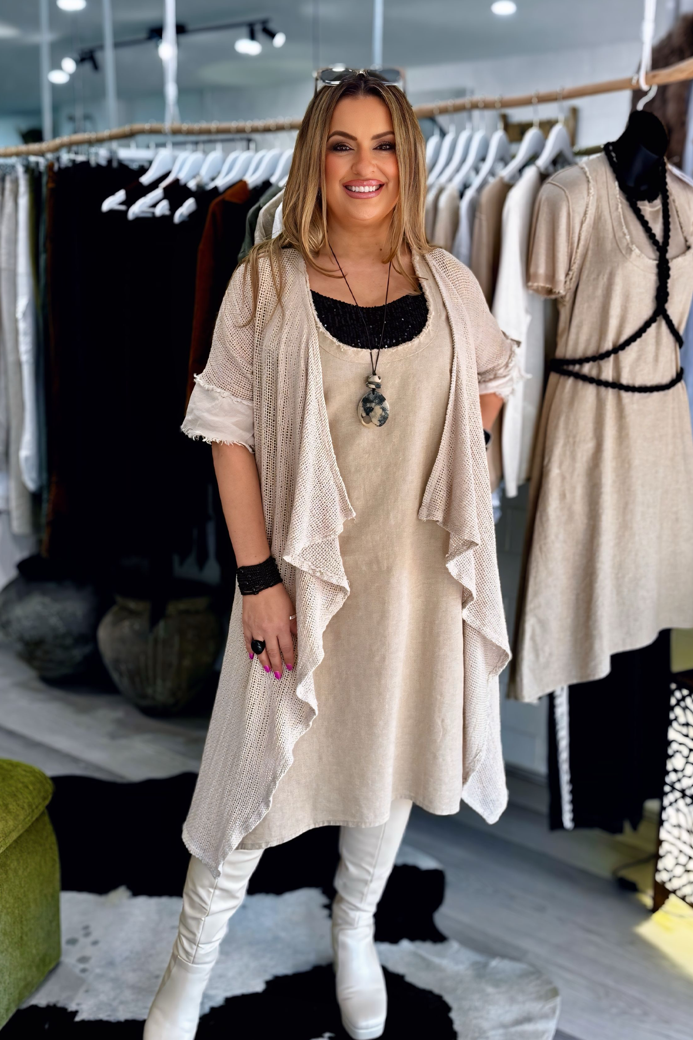 'Dominique' Linen Dress - Natural
