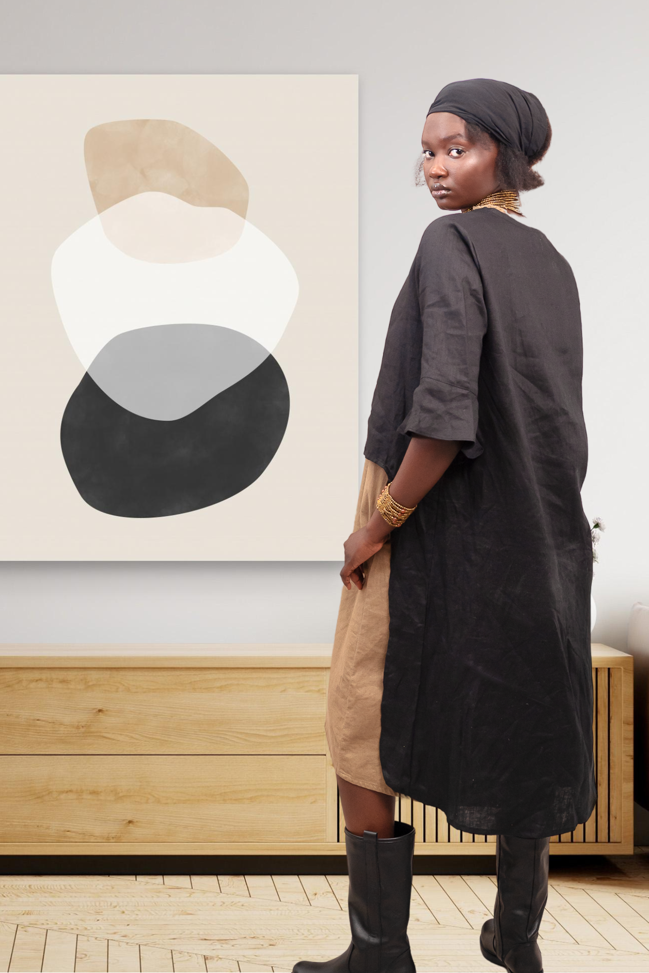 'Florence' Long Sleeve Linen Top - Black