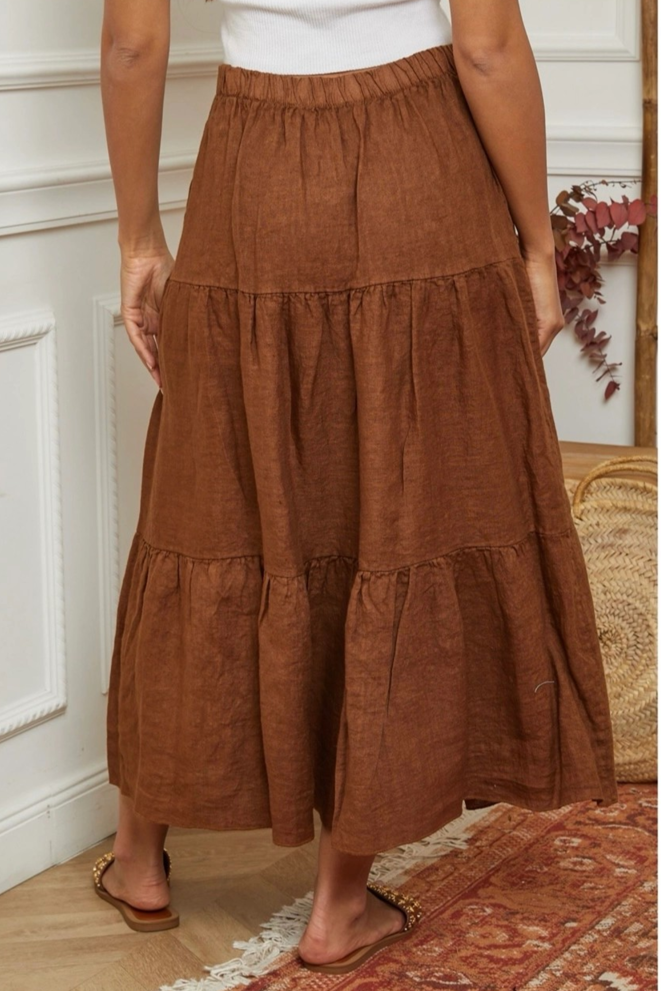 'Gypsy Rose' Linen Skirt - Rust