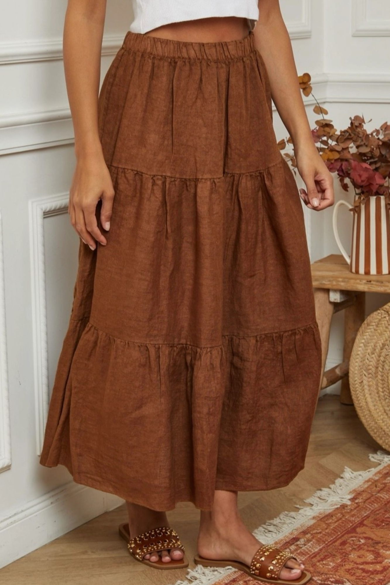 'Gypsy Rose' Linen Skirt - Rust