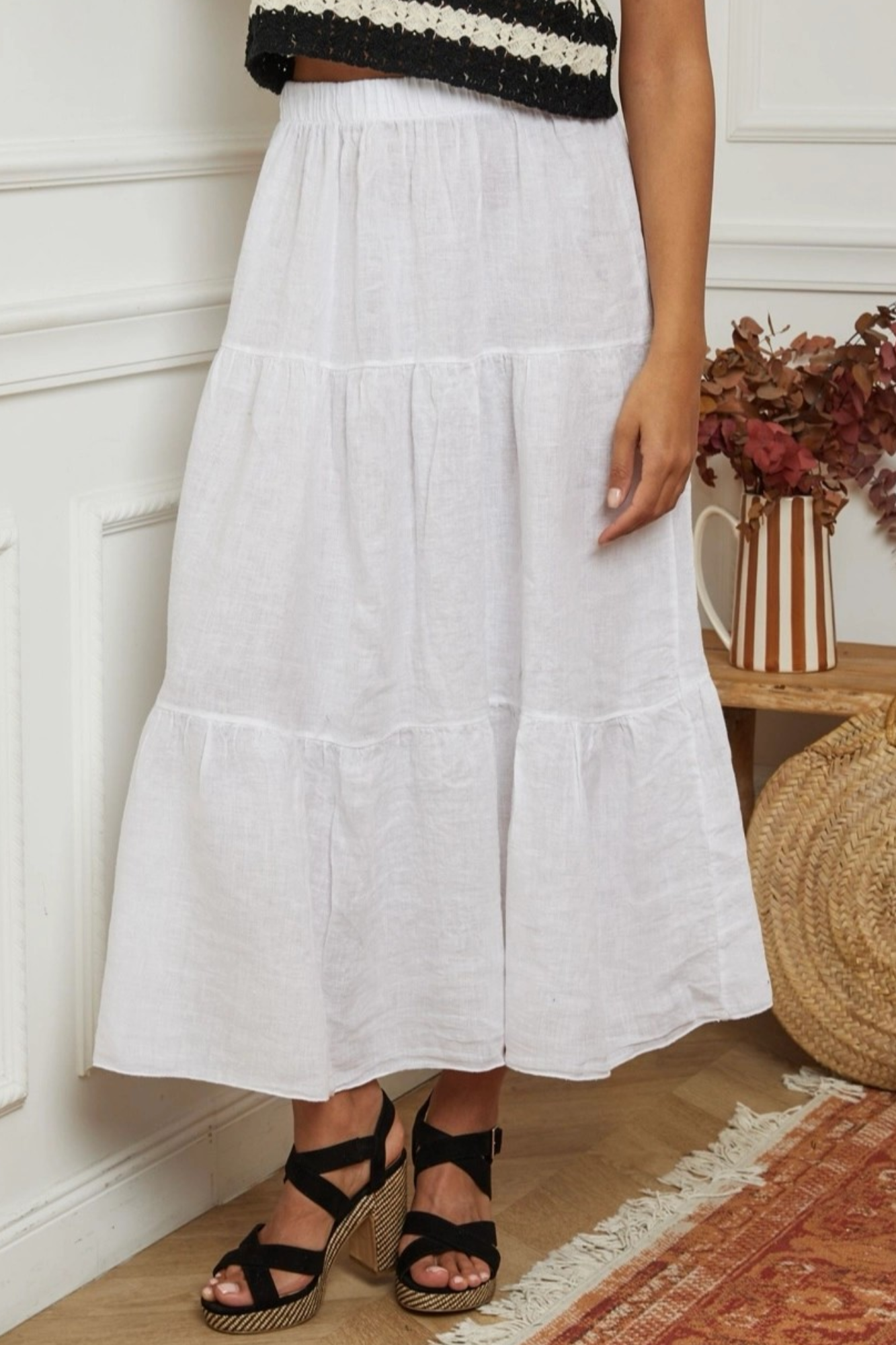'Gypsy Rose' Linen Skirt - White
