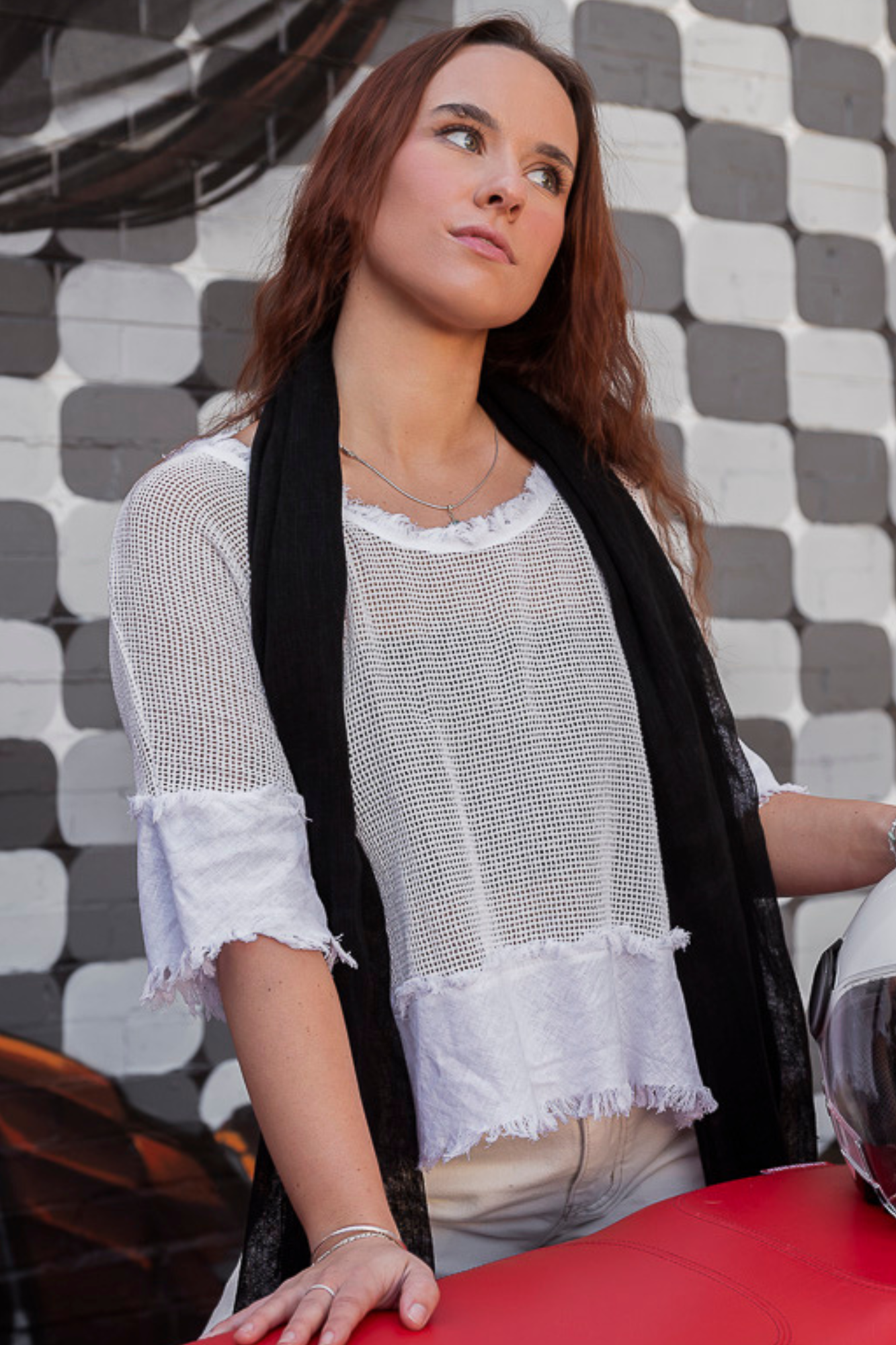 'Isla' Mesh Overlay Linen Top