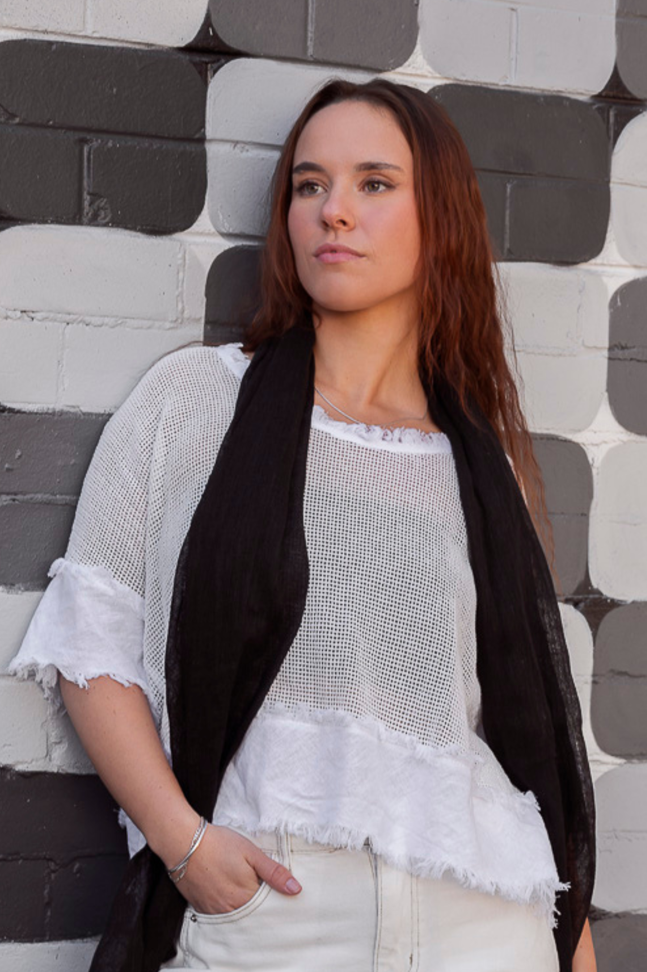 'Isla' Mesh Overlay Linen Top