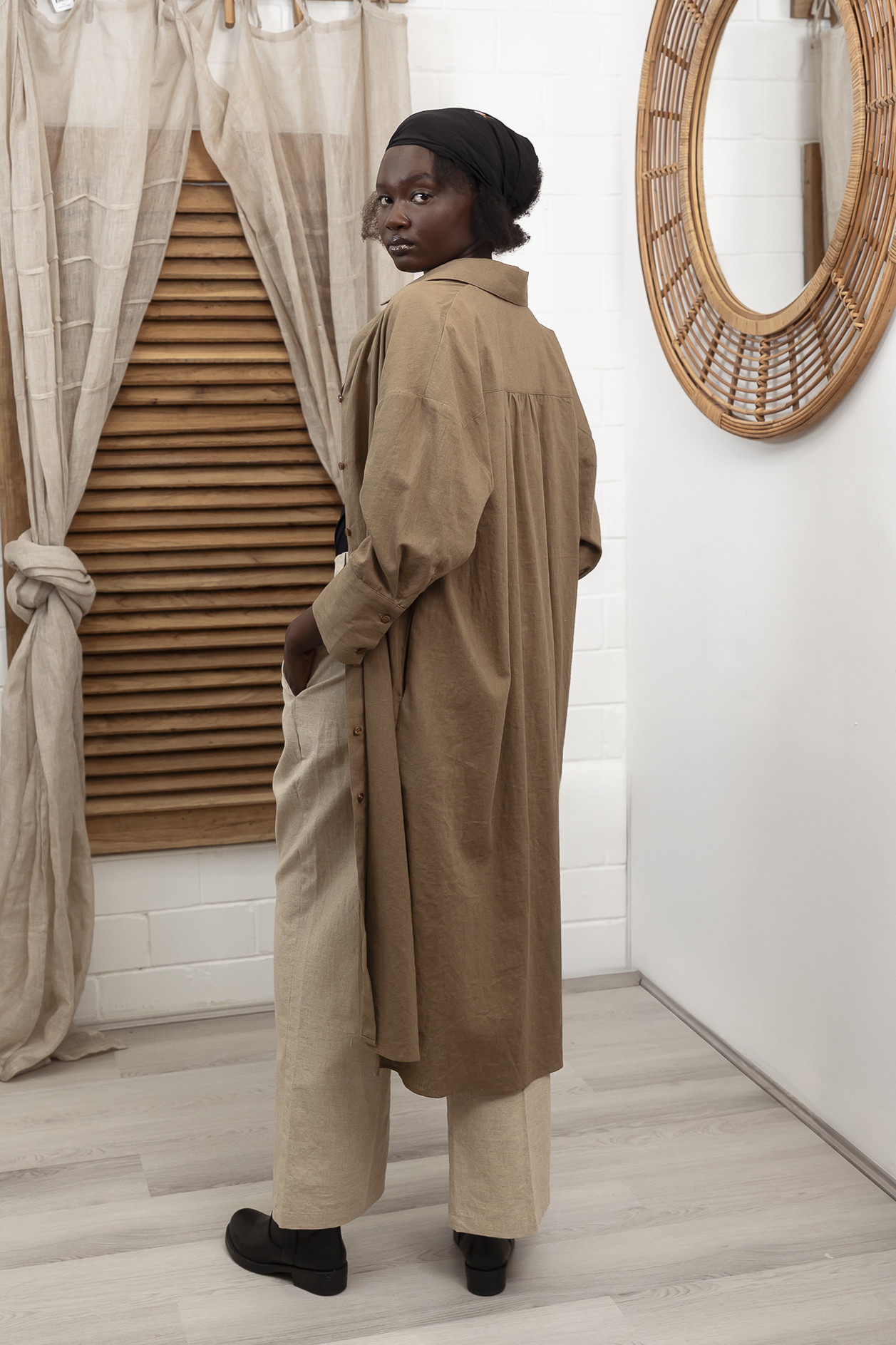 'Nadia' Linen Coat/Dress - Khaki