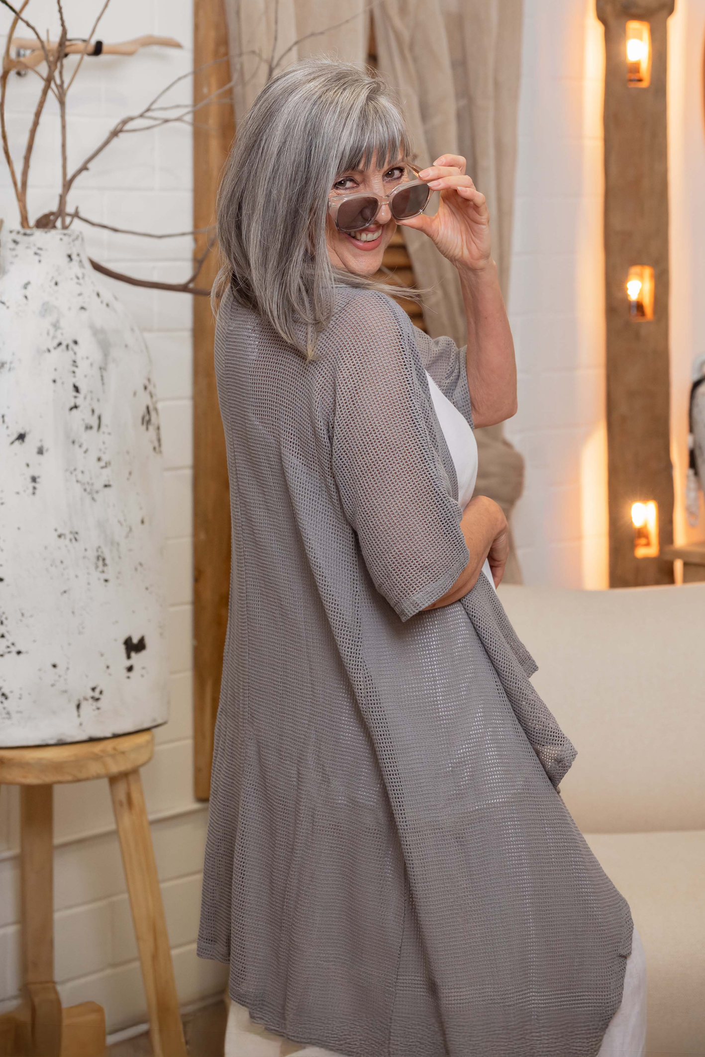 'Riley' Cotton Mesh Kimono