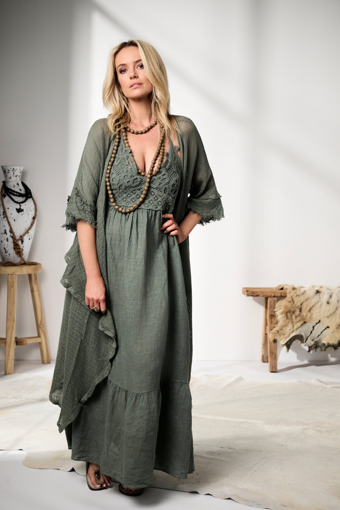 'Asha' Linen Dress - Khaki