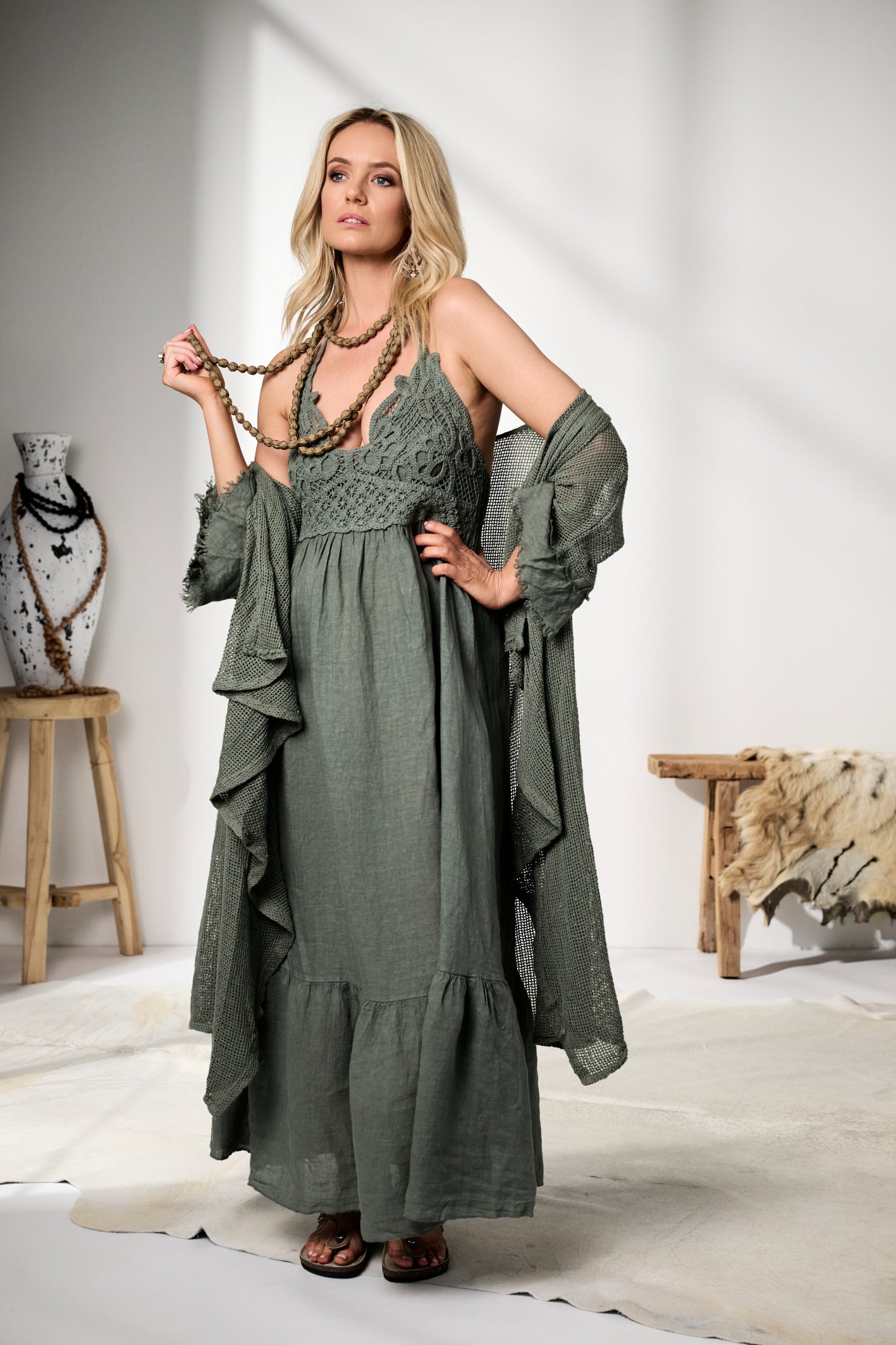 'Asha' Linen Dress - Khaki