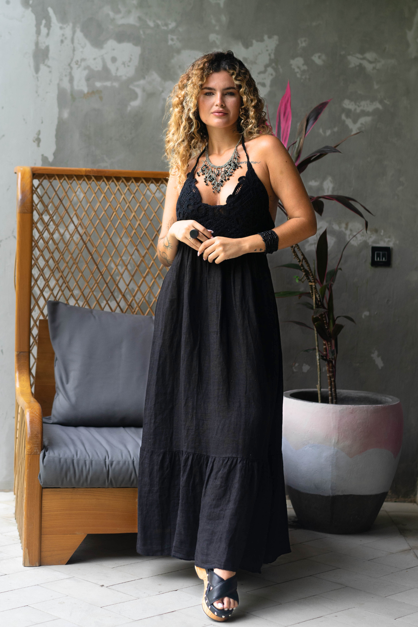 'Asha' Linen Dress - Black