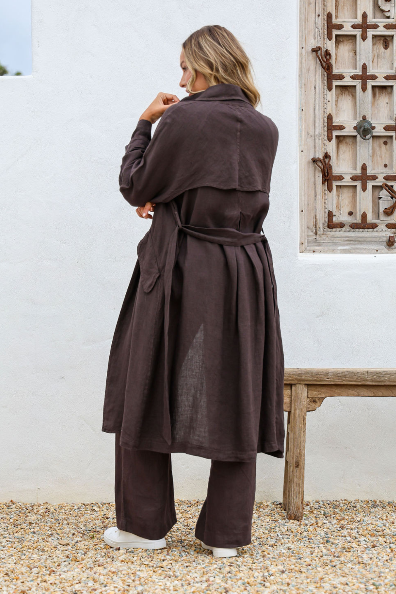 'Teddi' Linen Trench Coat - Chocolate