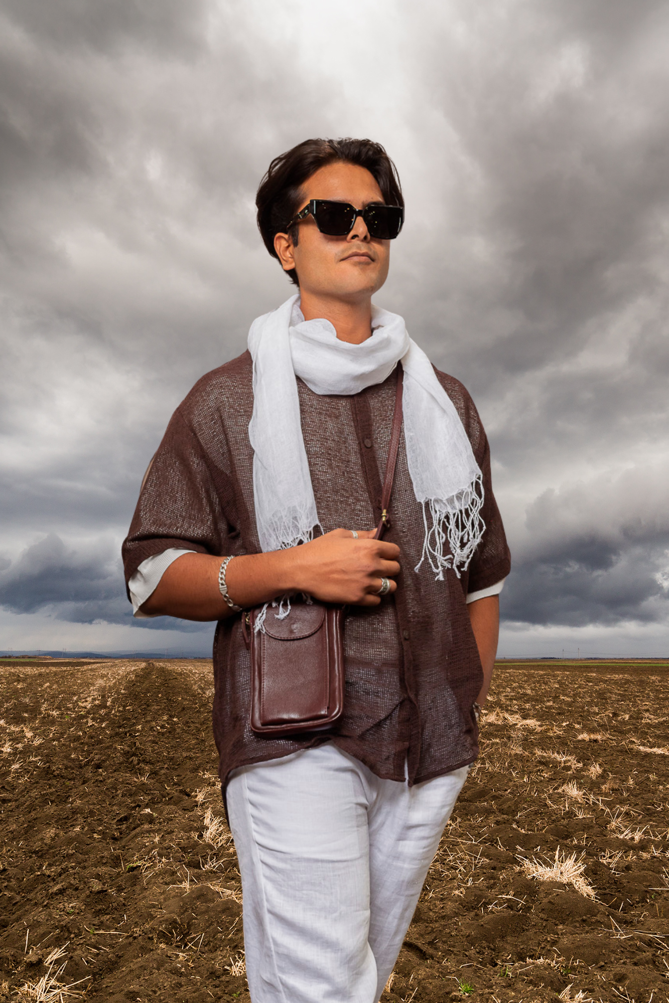 'TMB' Linen Scarf - White