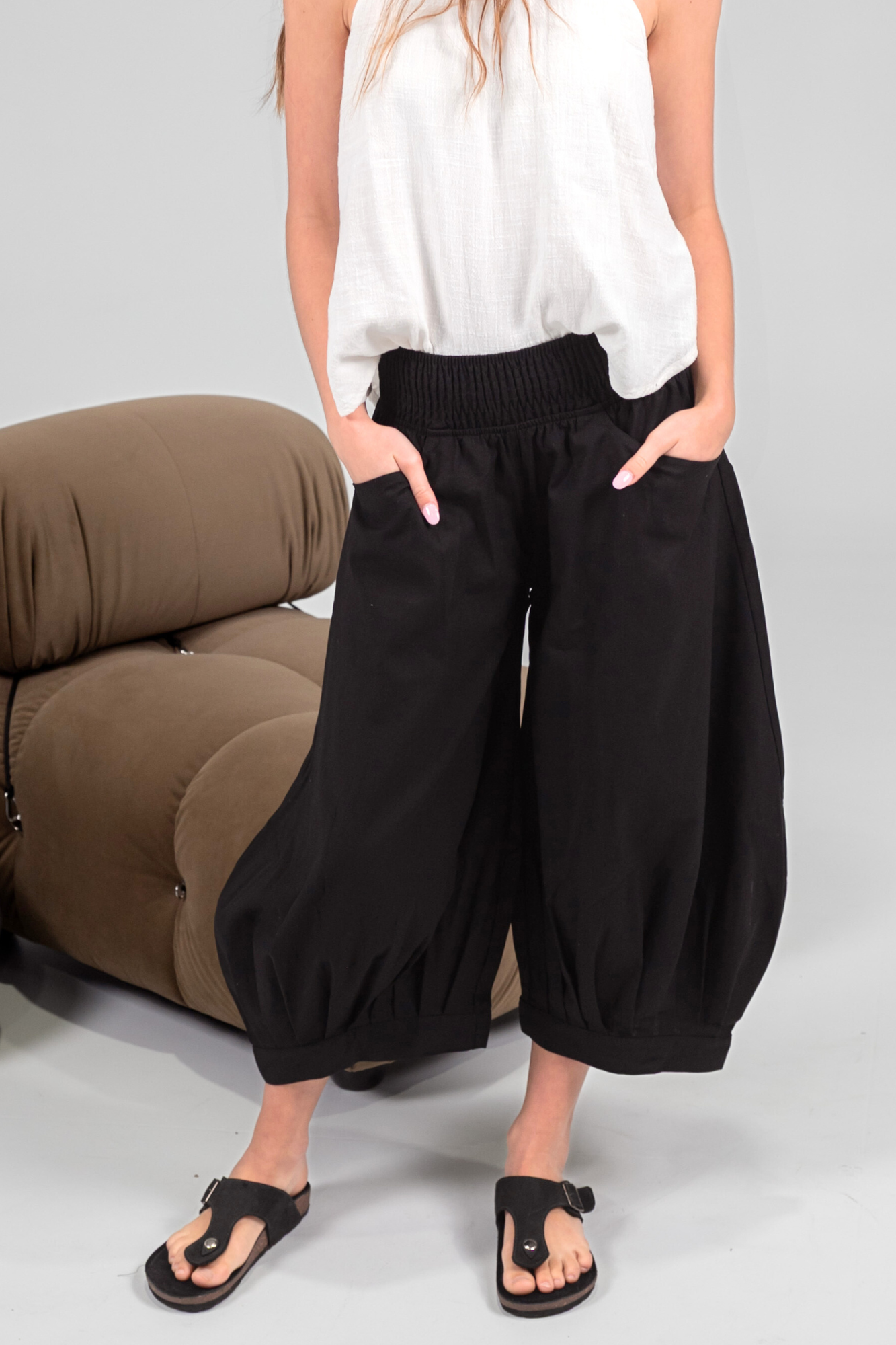 'Hannah' Linen / Cotton Pant - Black/Natural