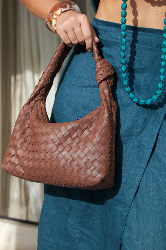 'Chelsea' Plaid Leather Bag - Brown