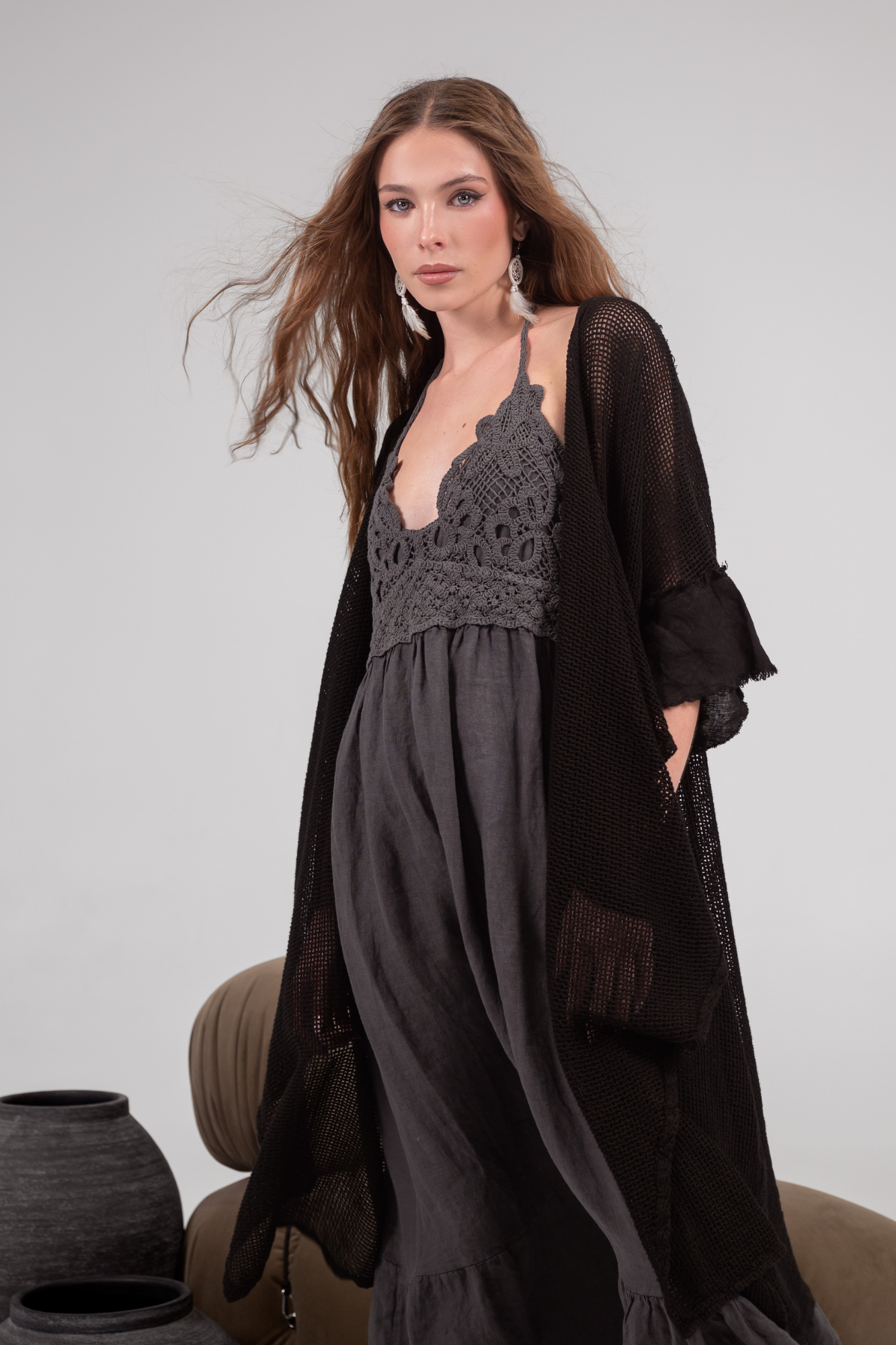 'Asha' Linen Boho Dress - Ironstone