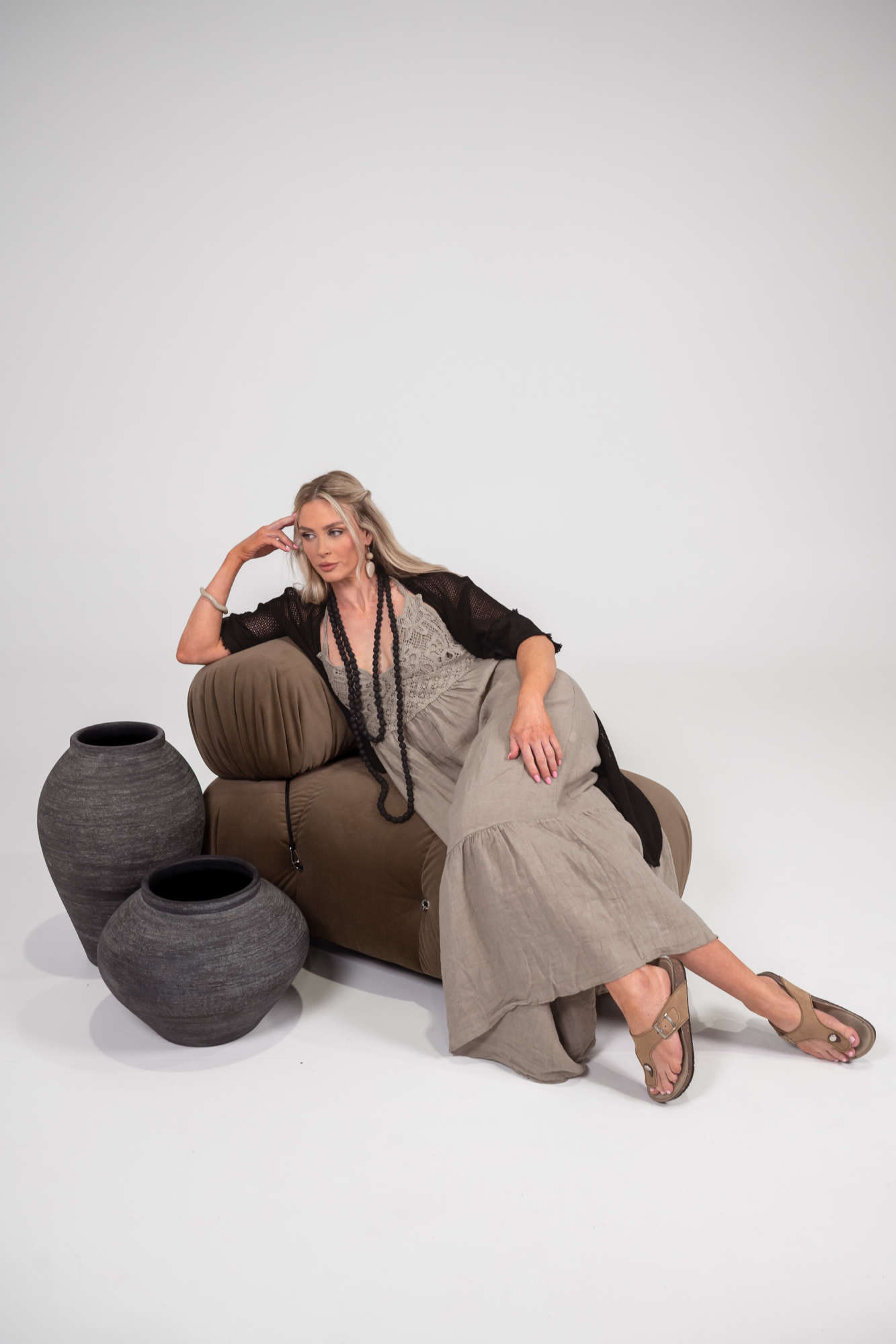 'Asha' Linen Boho Dress - Driftwood