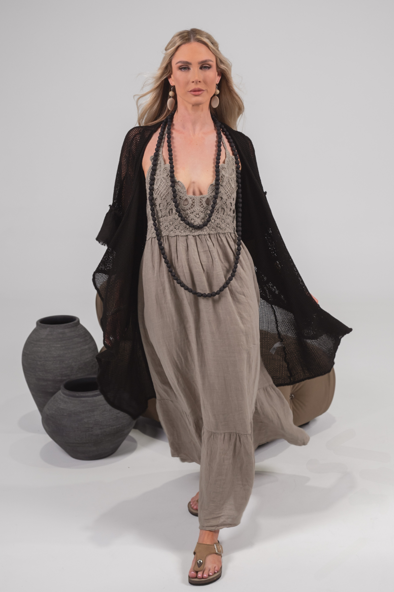 'Asha' Linen Boho Dress - Driftwood