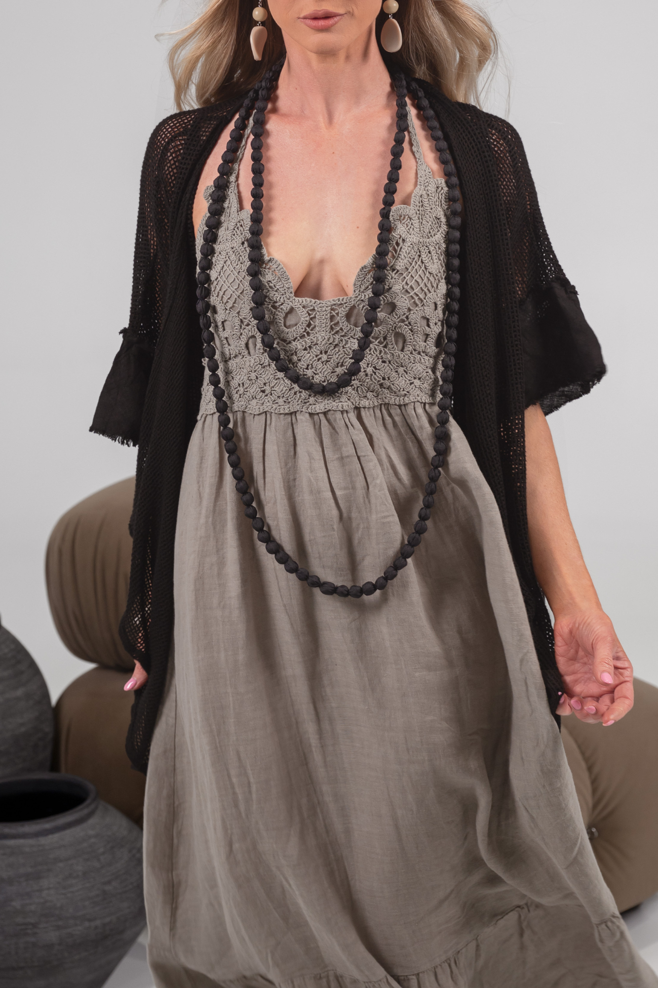 'Asha' Linen Boho Dress - Driftwood