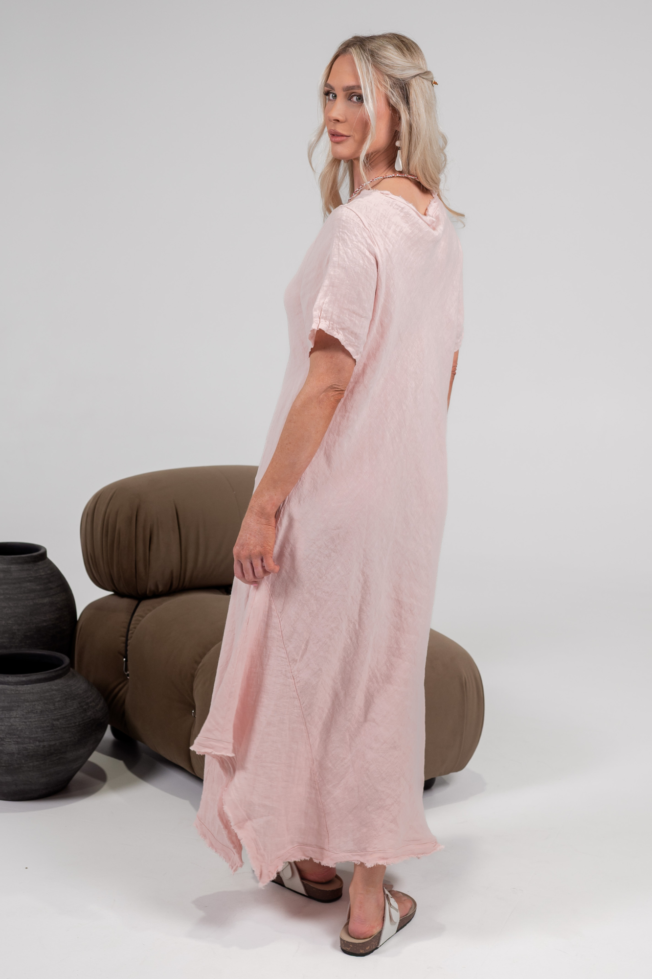 'Rosa' Linen Dress - Blush / White