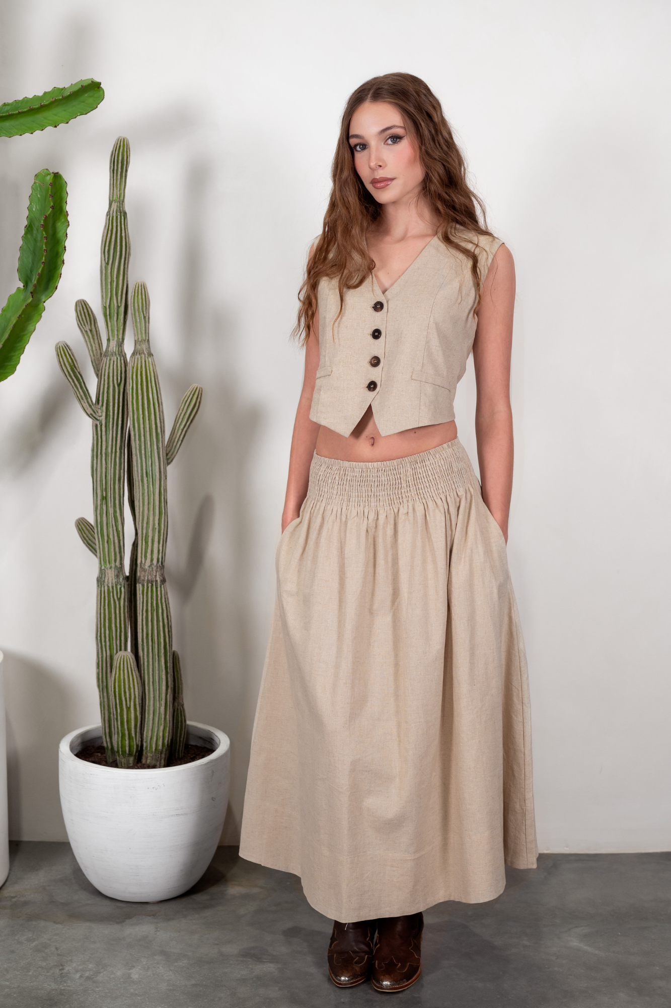 'Dixie' Cotton- Linen Skirt - Natural Sand