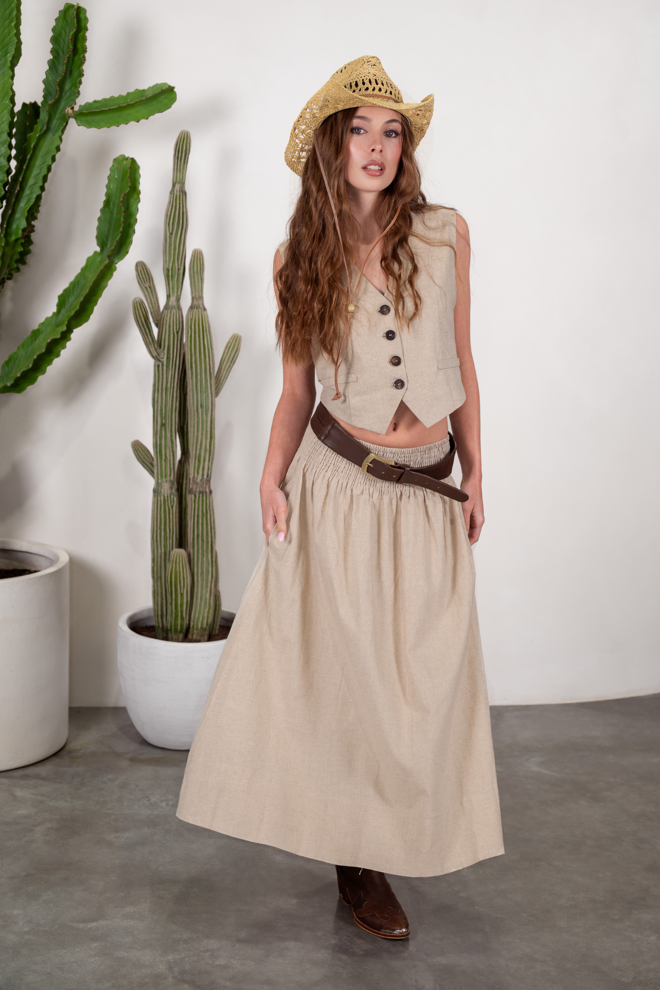'Dixie' Cotton- Linen Skirt - Natural Sand