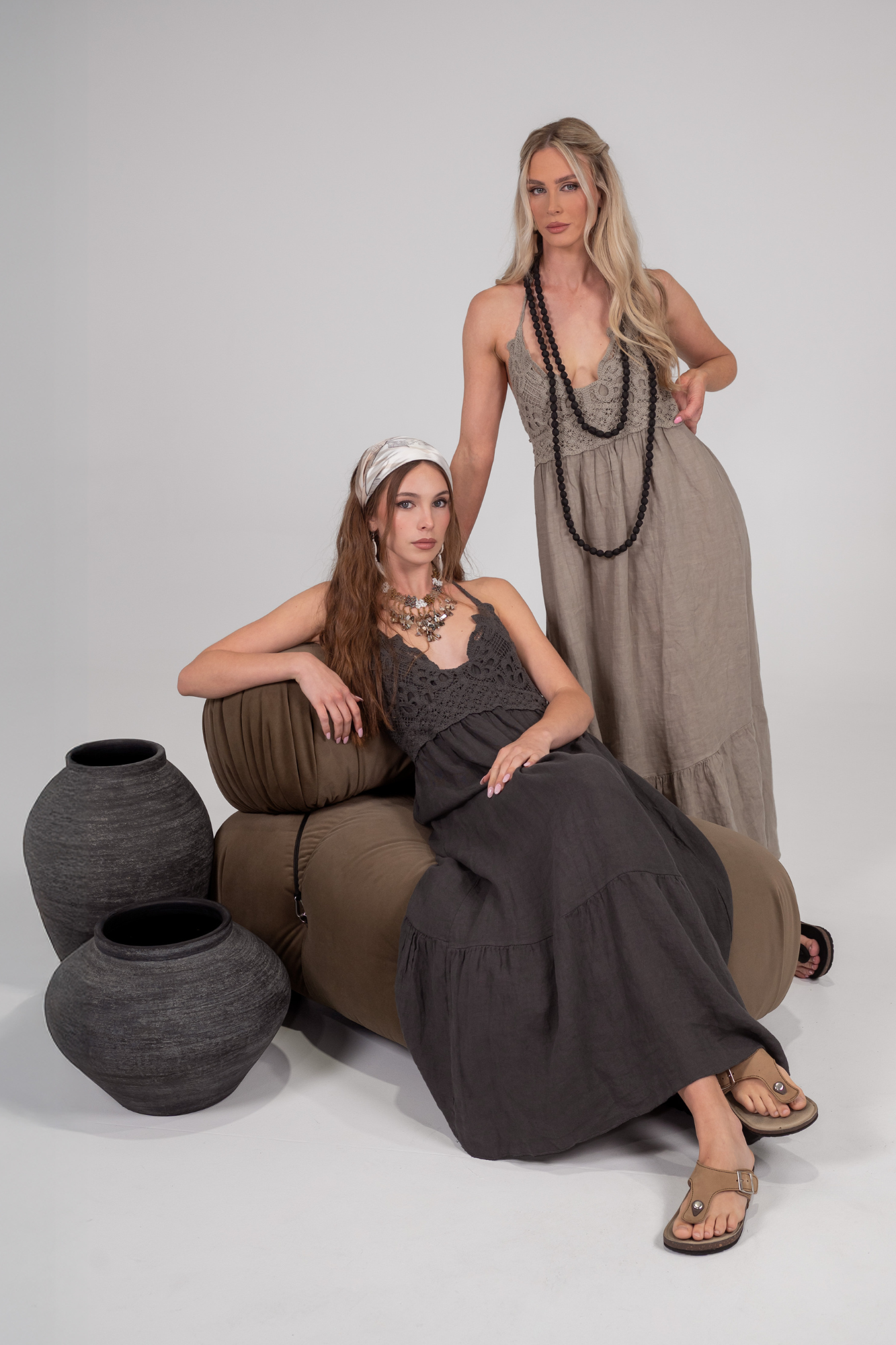 'Asha' Linen Boho Dress - Driftwood