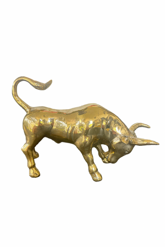 'Tail Up' - Brass Bull Statue - Small