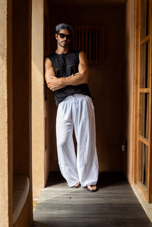 'Cloud' Cotton Pant - White/ Black / Dove