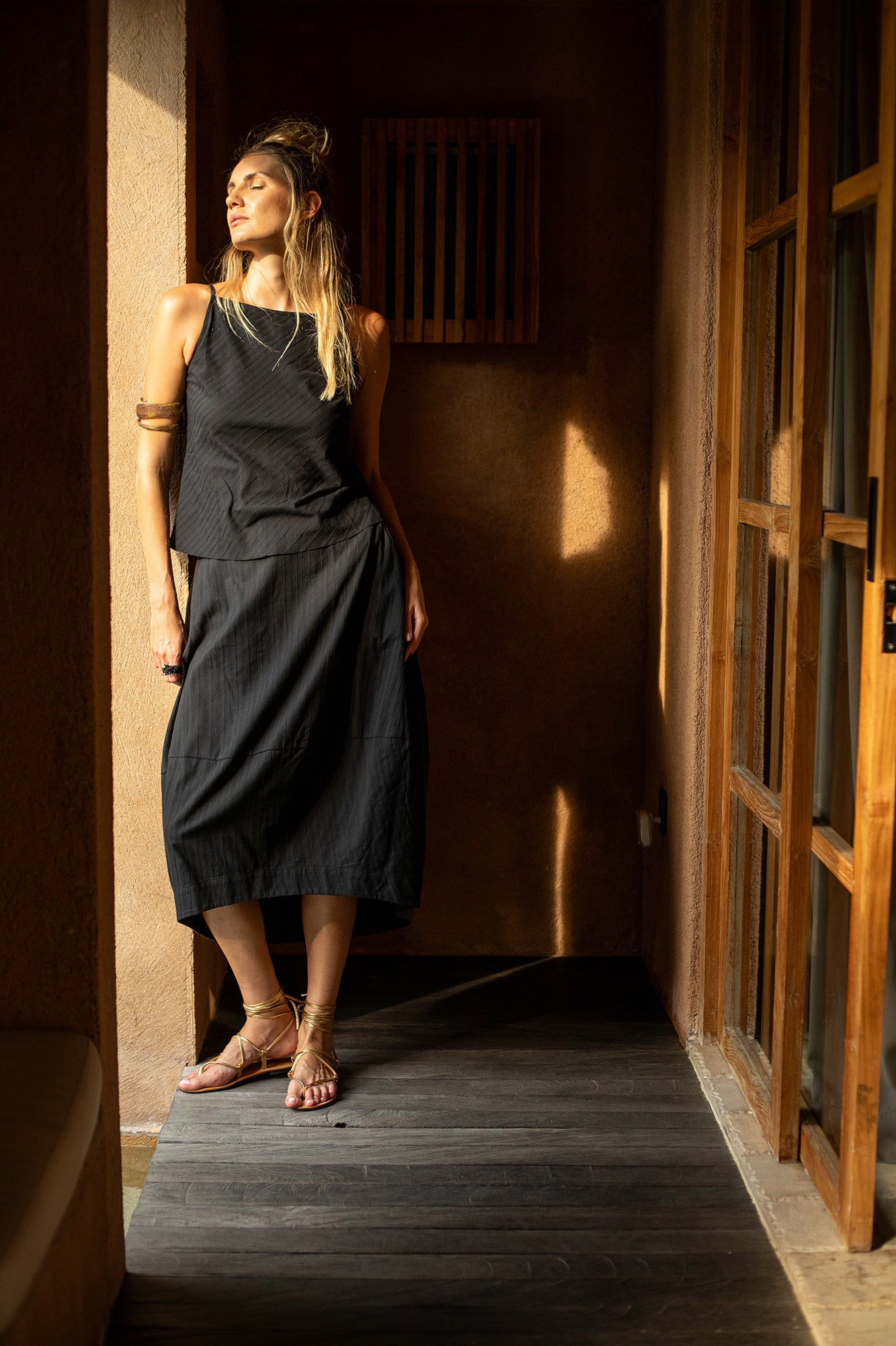 'Nahla' - Black - Cotton Top & Skirt Set