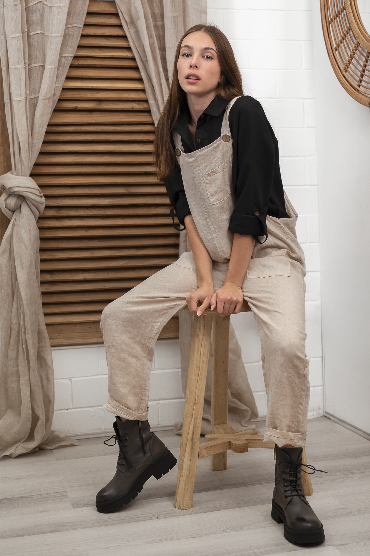 'Cara' Linen Jumpsuit - Sand
