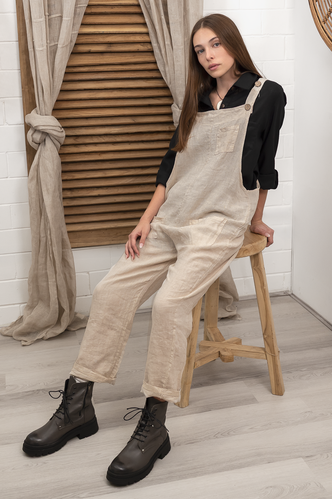 'Cara' Linen Jumpsuit - Sand