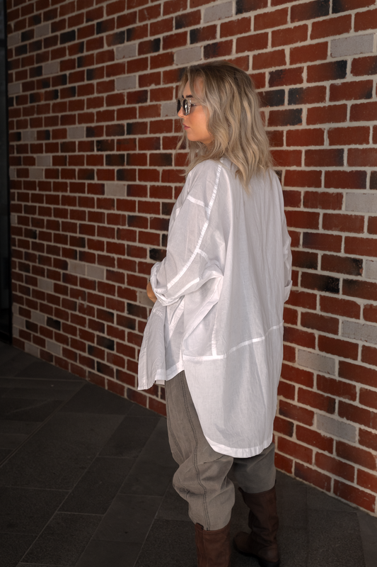 'Charli' Boyfriend Cotton Shirt - White