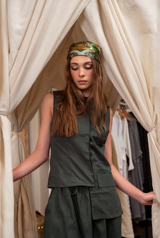 'Tere' Linen Vest - Rainforest