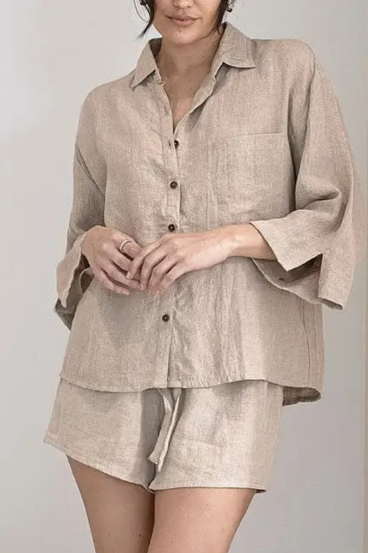 'Eadie' Linen Shirt - Natural