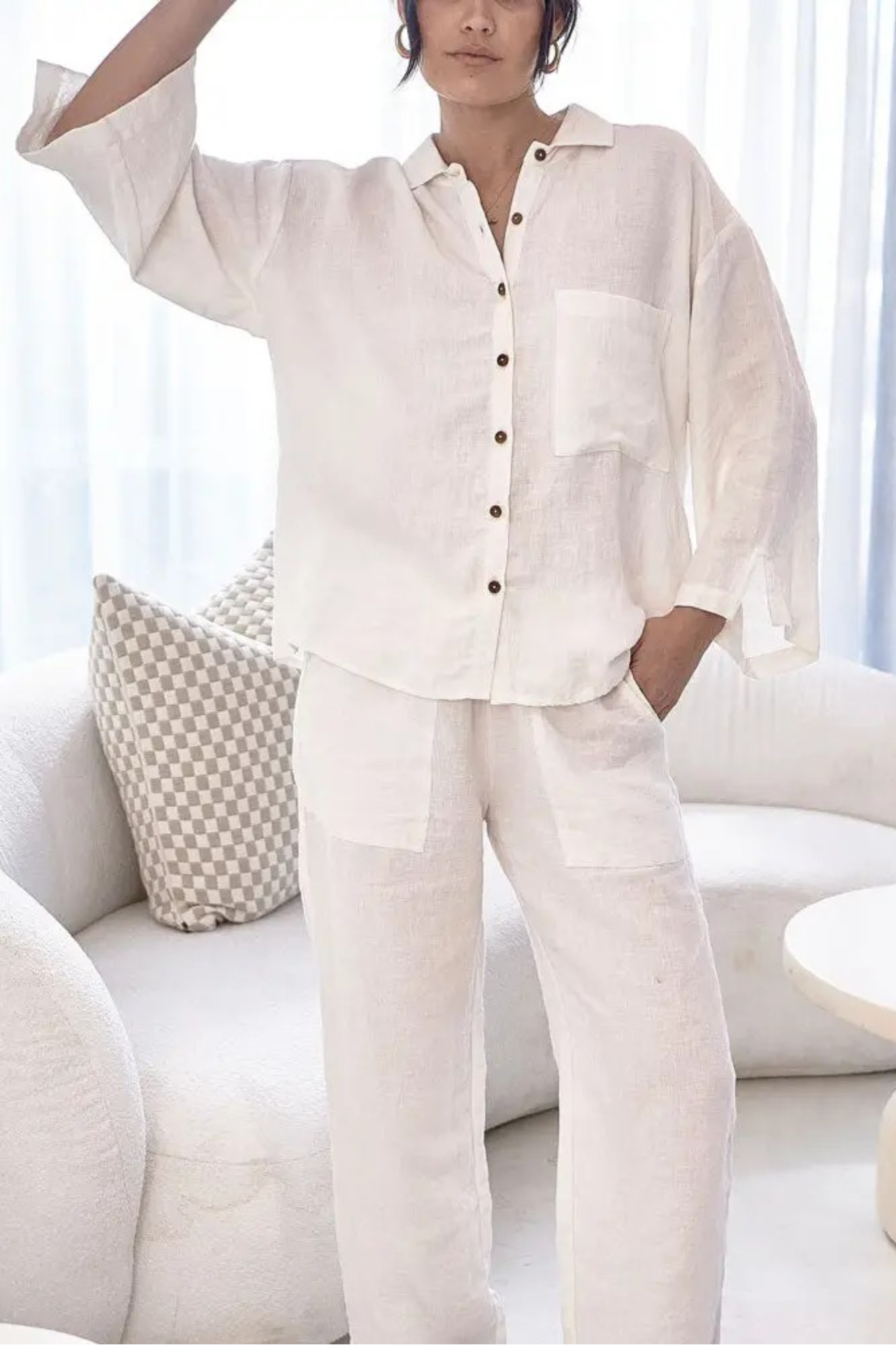 'Eadie' Linen Shirt - Soft White