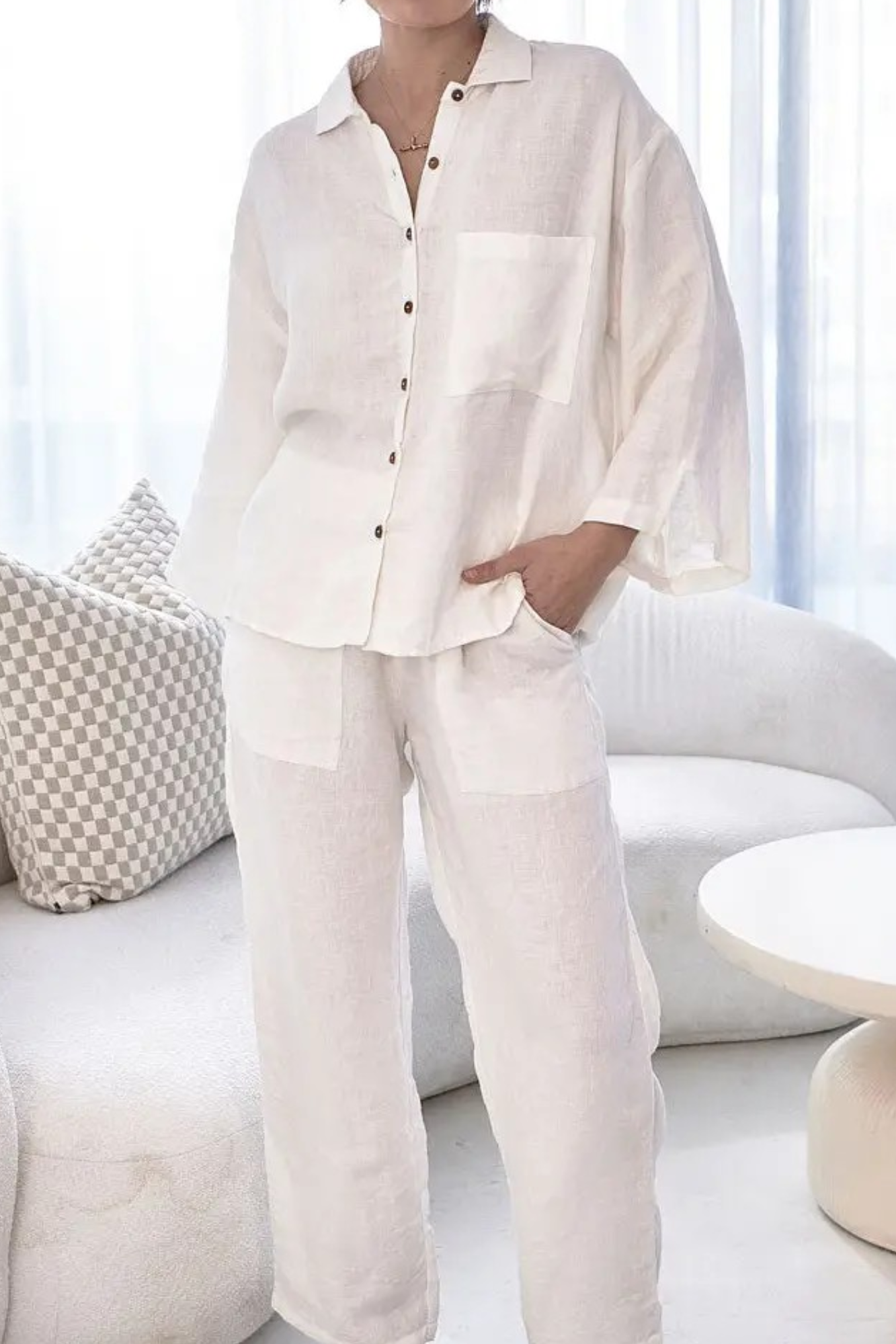 'Eadie' Linen Shirt - Soft White