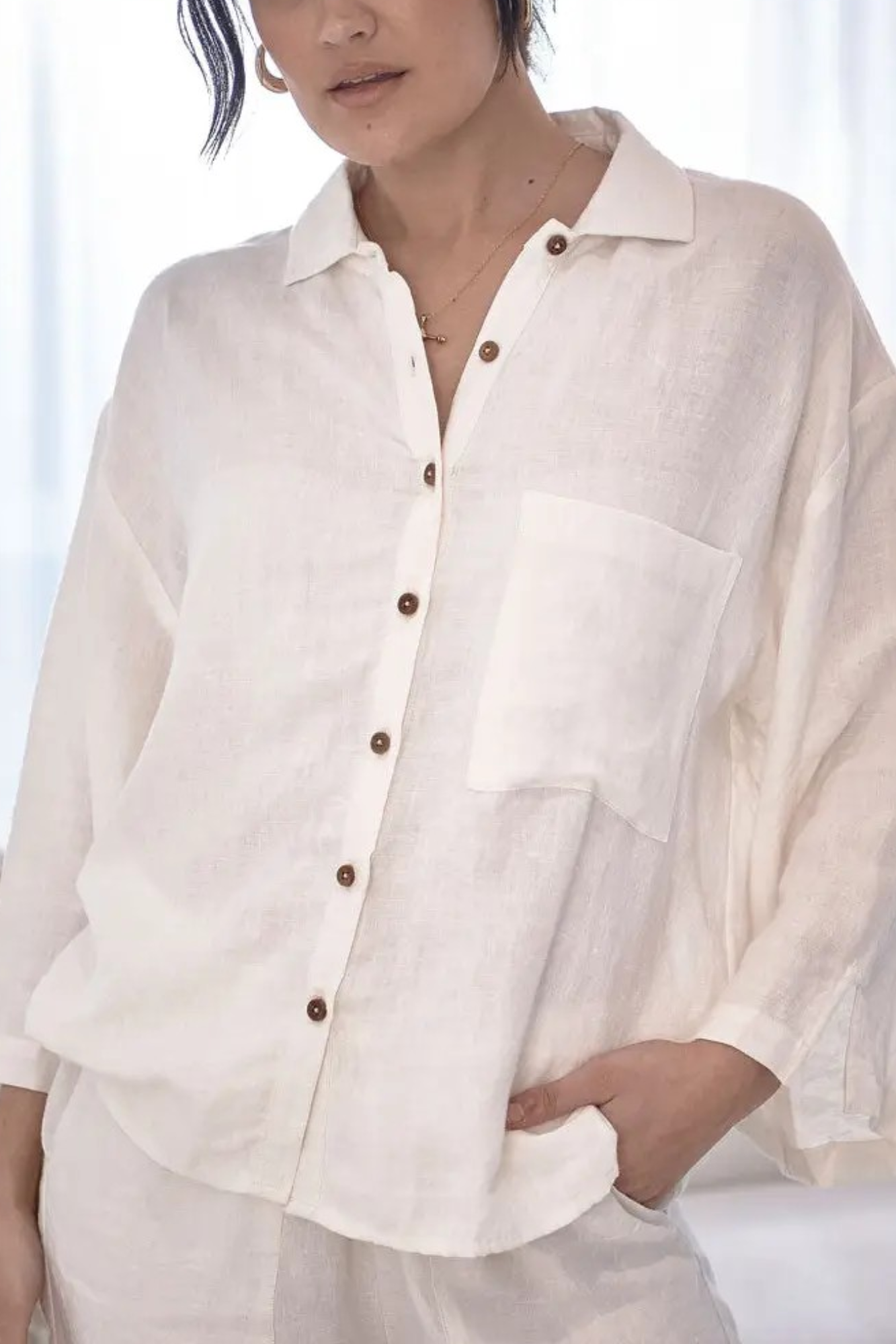 'Eadie' Linen Shirt - Soft White