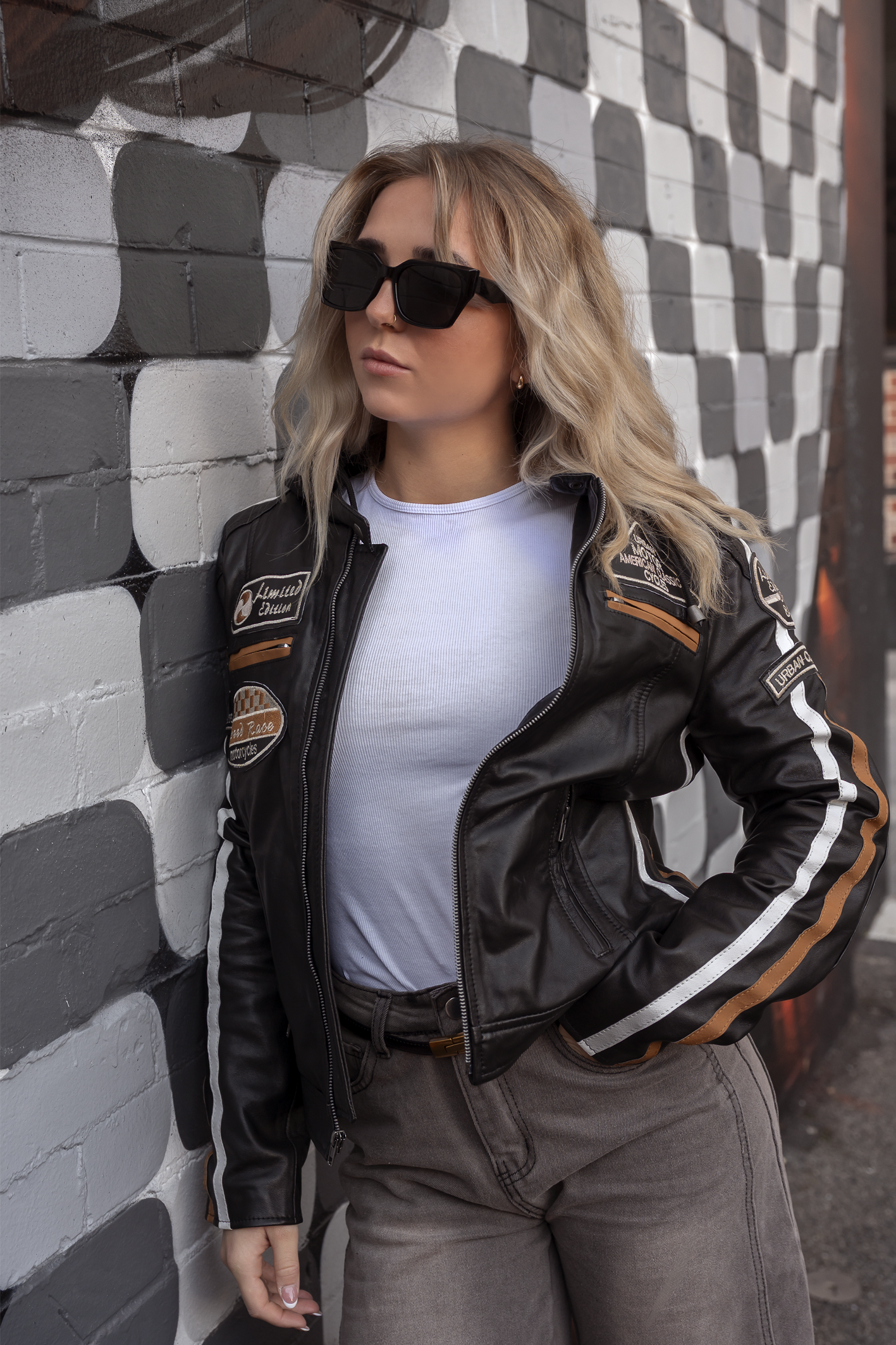 'Fifty- Eight' Ladies Motorbike Leather Jacket - Black