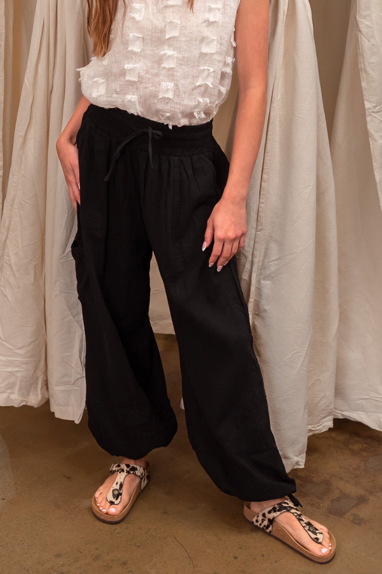 'Cloud' Cotton Pant - White/ Black / Dove