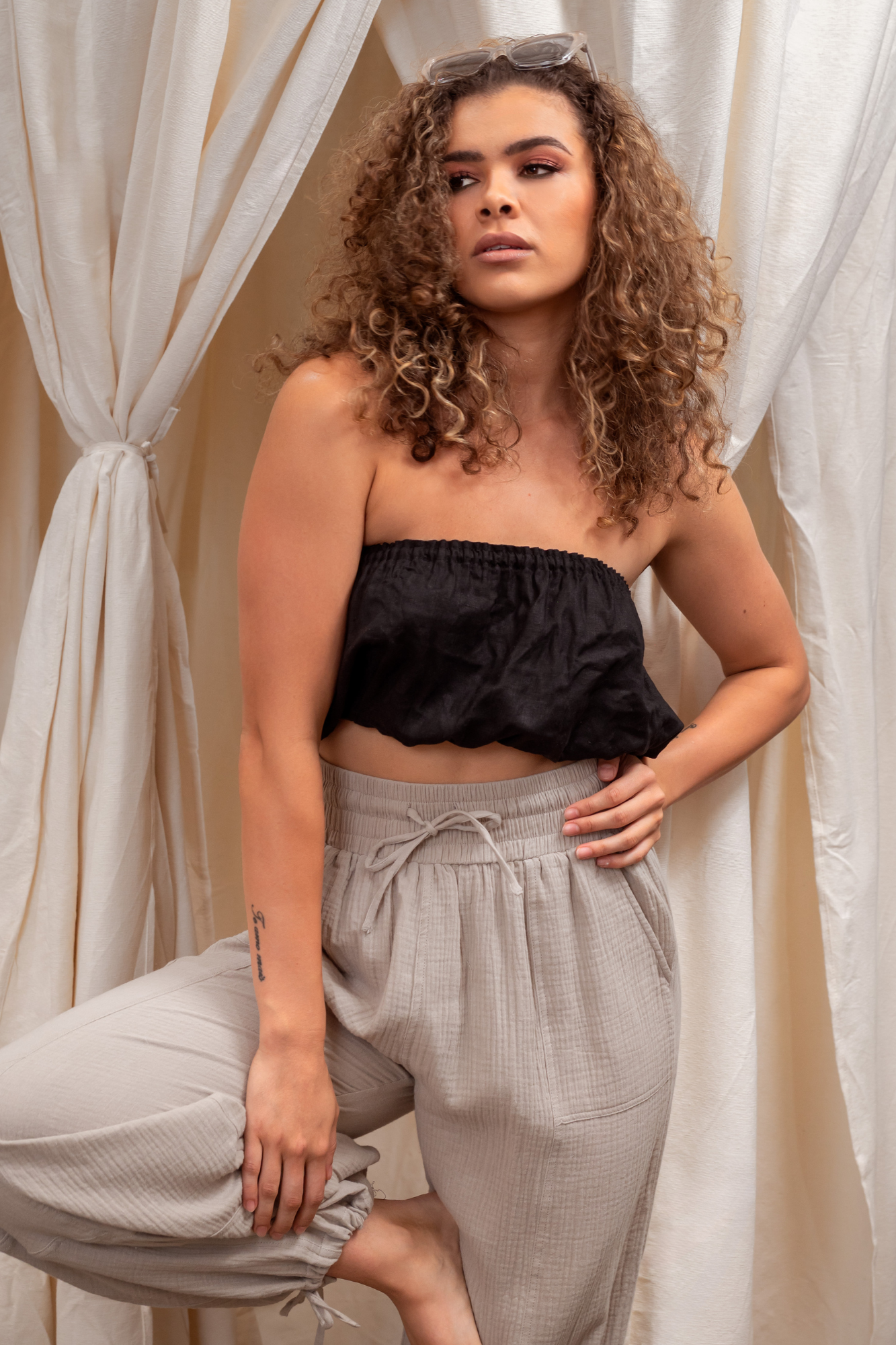 'Cloud' Cotton Pant - White/ Black / Dove