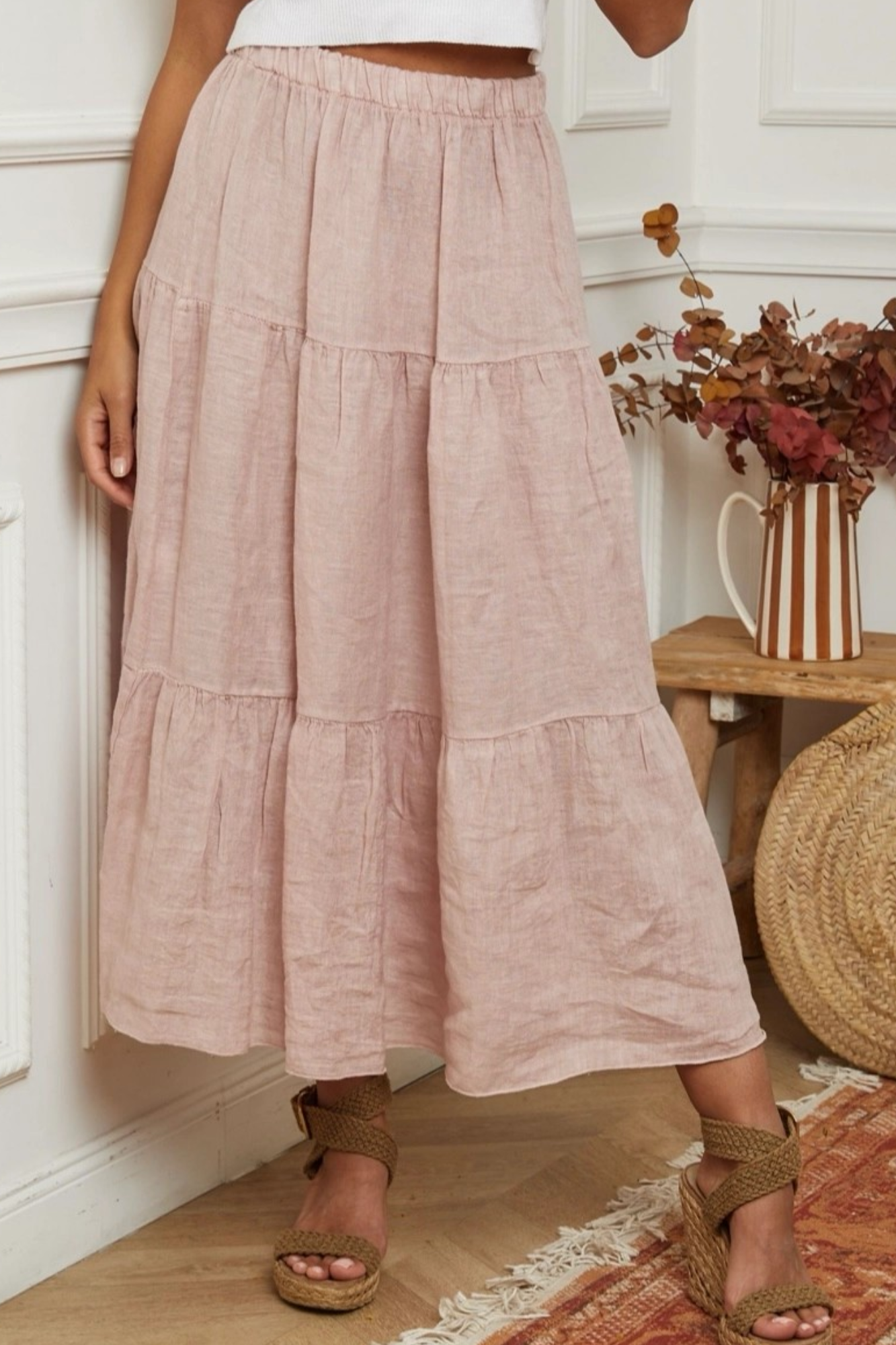 'Gypsy Rose' Linen Skirt - Blush