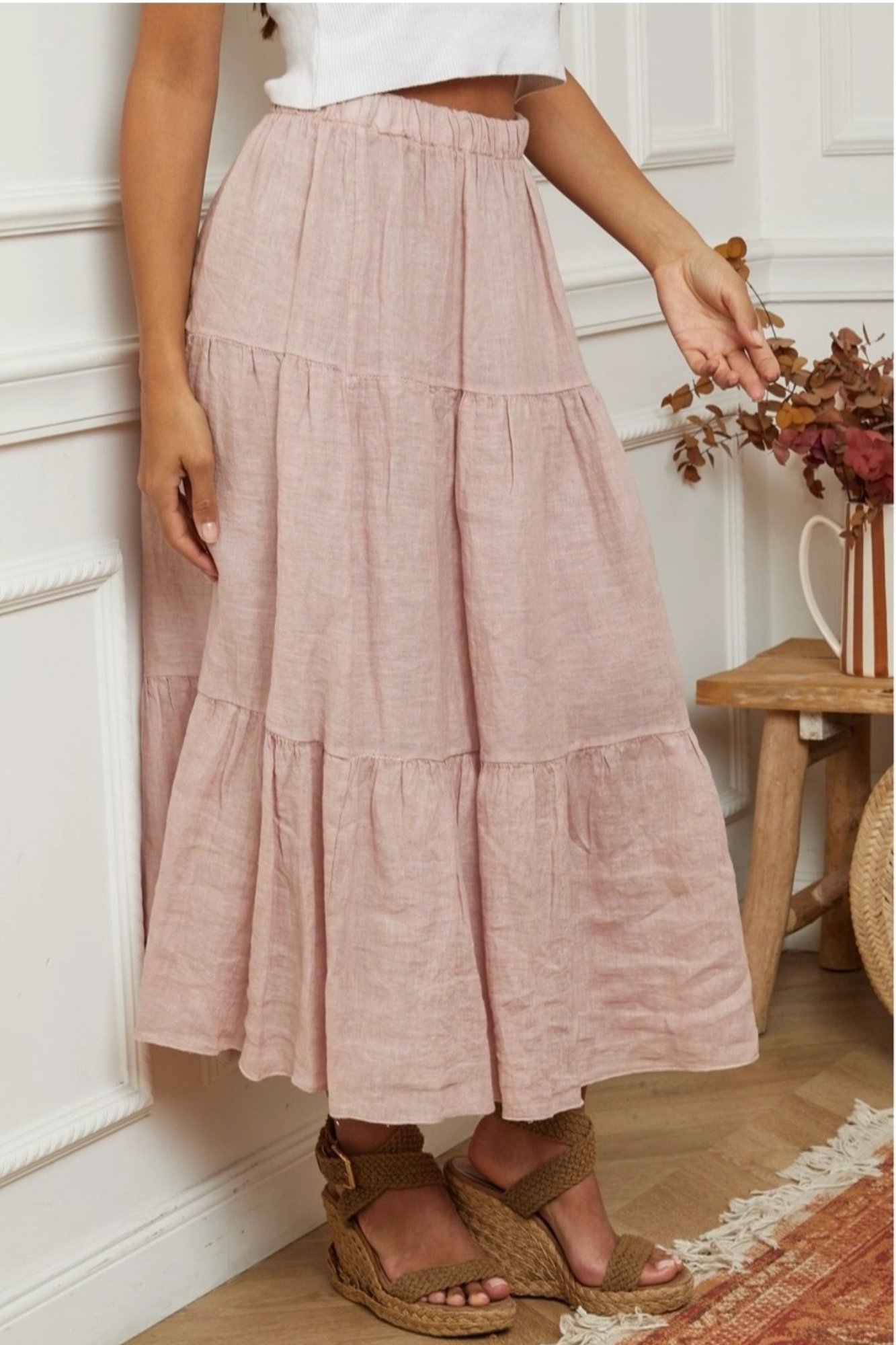 'Gypsy Rose' Linen Skirt - Blush