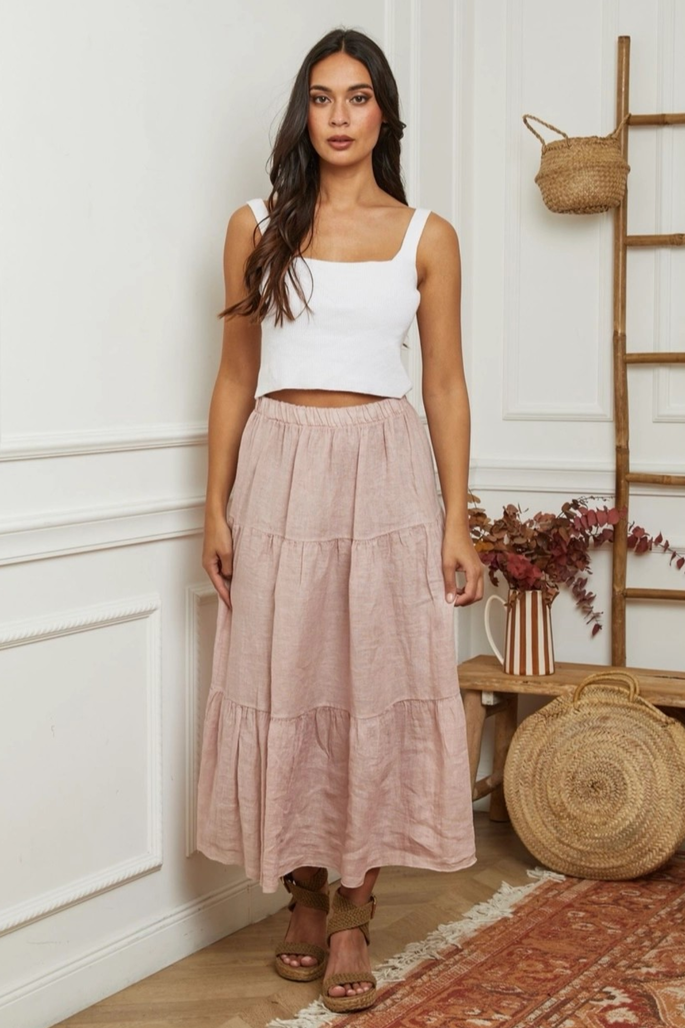 'Gypsy Rose' Linen Skirt - Blush