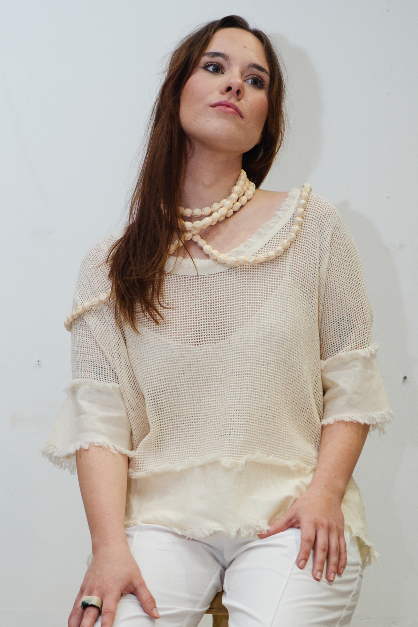 'Isla' Mesh Overlay Linen Top