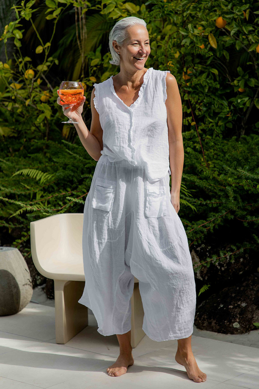 'Pompeii' Linen Pants - Slate/ Charcoal/ White