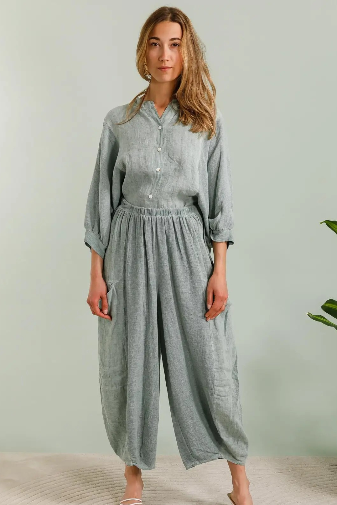 'Sasha' Linen & Cotton Pant - Khaki