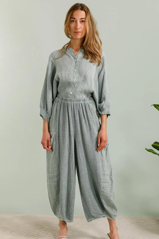 'Sasha' Linen & Cotton Pant - Khaki