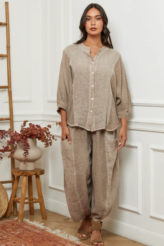 'Sasha' Linen & Cotton Pant - Mocha