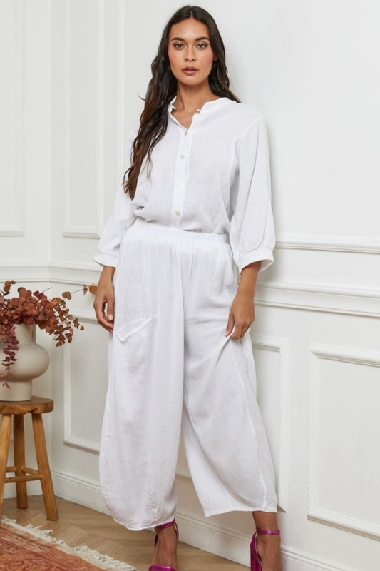 'Sasha' Linen & Cotton Pant - White
